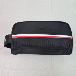 NWT Tommy Hilfiger Black Toiletry Bag with Red and White Stripe. RRCP
